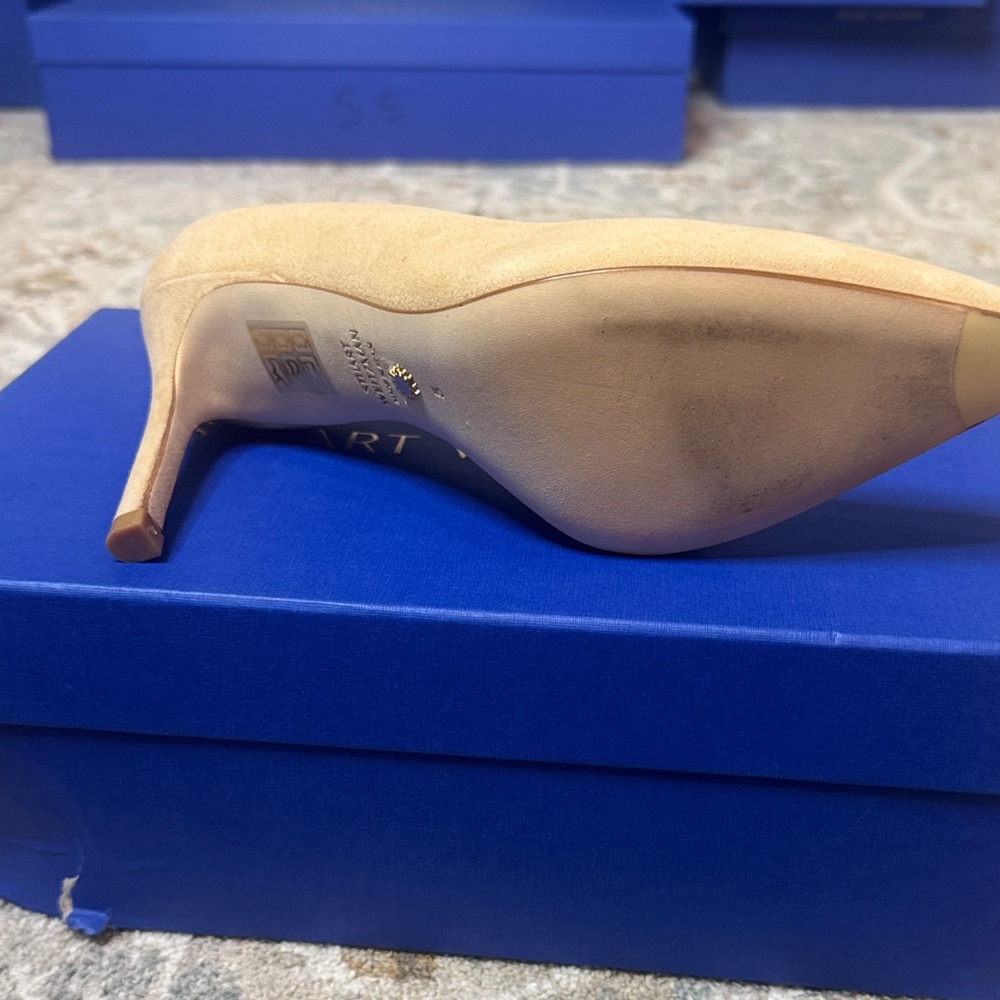 Stuart Weitzman Beige Suede Heels size 5 - Picture 7 of 8